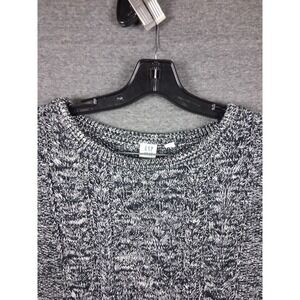 Gap Womens Sweater Large Black Heathered Charcoal Cable Knit Cotton Chunky